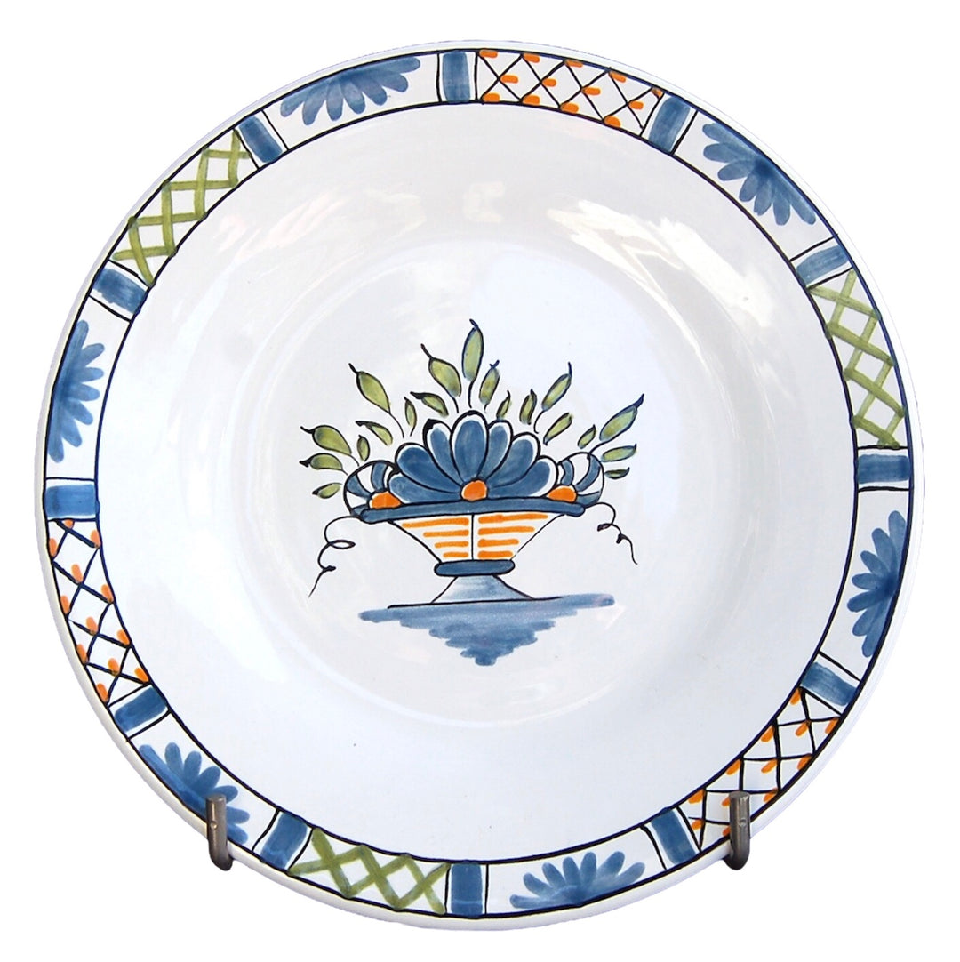Plain Rim plate with Rouen Basket Prouet polychrome hand painted decoration