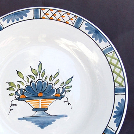 Plain Rim plate with Rouen Basket Prouet polychrome hand painted decoration