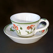 Pointu Breakfast cup and saucer with Coquelicots 2 hand painted decoration