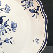 Creuse Feston Louis XV shallow plate with Strasbourg Fleurs 1 blue hand painted decoration