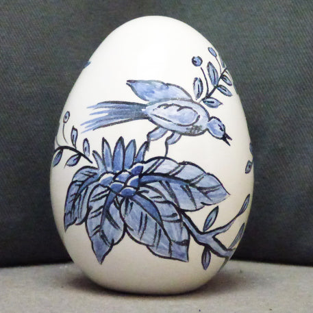 Egg with St Omer monochrome blue hand painted decoration