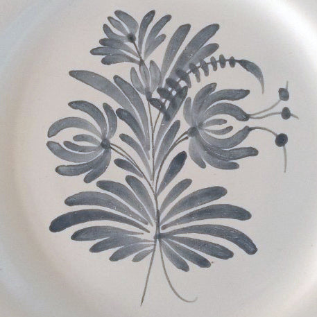 Feston Plate with hand painted Antique flowers 2 monochrome blue