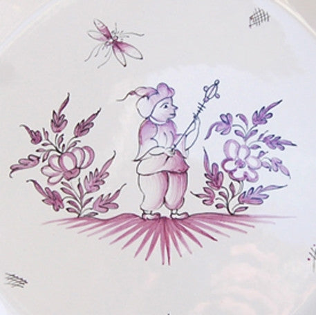 Scalloped edge Feston Louis XV deep plate with hand painted decoration Moustiers 6 violine