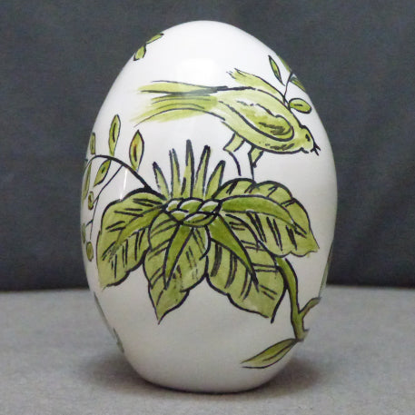 Egg with St Omer monochrome green hand painted decoration