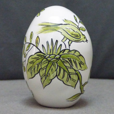 Egg with St Omer monochrome green hand painted decoration