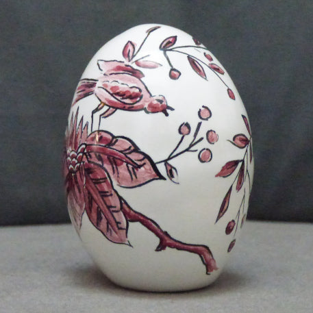 Egg with St Omer monochrome raspberry hand painted decoration