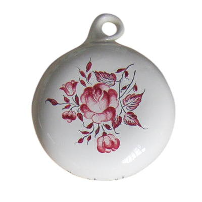 Earthenware Boule ornament with Strasbourg Rose decoration in raspberry