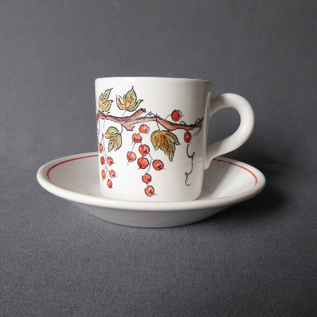 Coffee cup and saucer with Pouplard Groseilles hand painted decoration