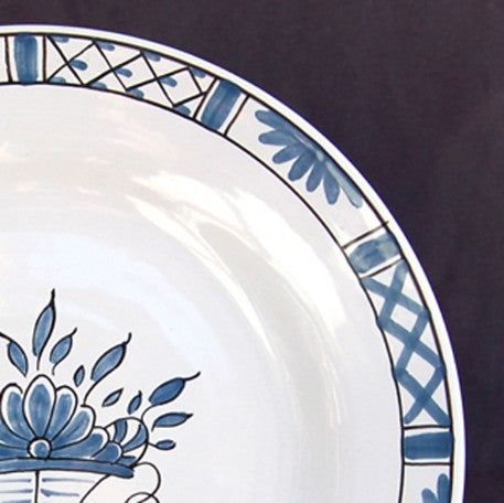Bord Uni plate with Rouen Panier Prouet blue hand painted decoration