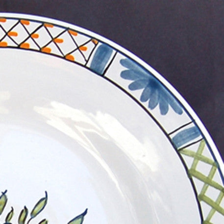 Bord Uni plate with Rouen Panier Prouet polychrome hand painted decoration