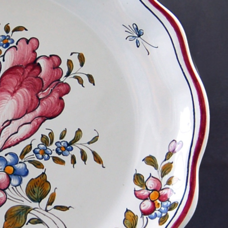 Creuse Feston Louis XV shallow plate with Strasbourg Fleurs 7 hand painted decoration