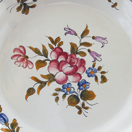 Creuse Feston Louis XV shallow plate with hand painted Strasbourg Fleurs 8 decoration