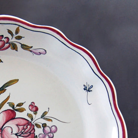 Creuse Feston Louis XV shallow plate with Strasbourg Fleurs 9 hand painted decoration