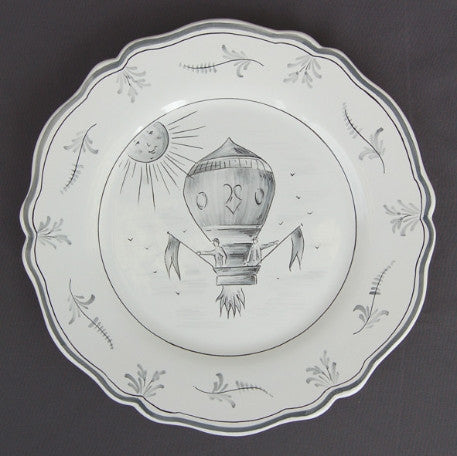 Feston plate with Montgolfière 3 Grey hand painted decoration