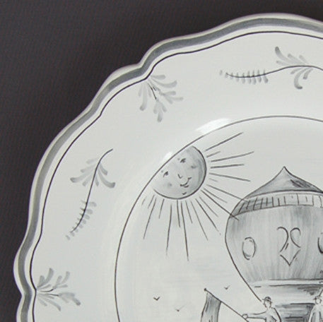 Feston plate with Montgolfière 3 Grey hand painted decoration