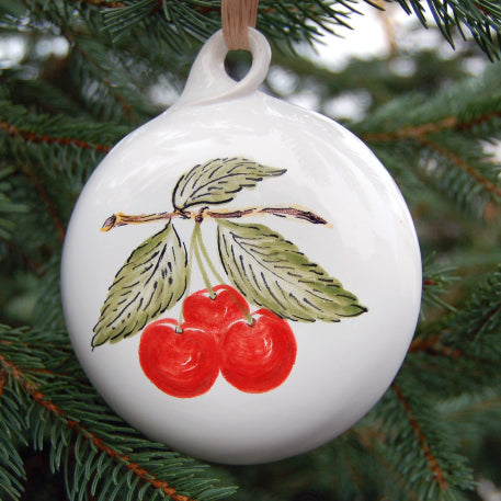 Earthenware Boule ornament with Pouplard Cerise decoration