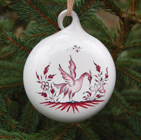 Earthenware Boule ornament with Moustiers Bird decoration