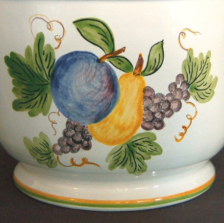 Anses anciennes planter with hand painted Antique Fruits decoration detail