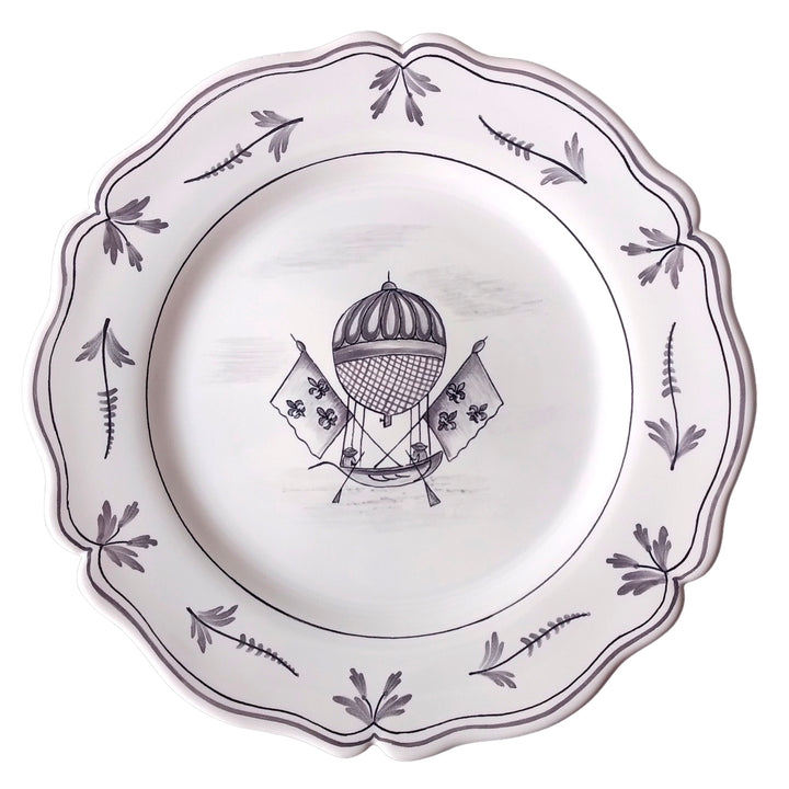 Feston plate with Montgolfière 4 Grey hand painted decoration