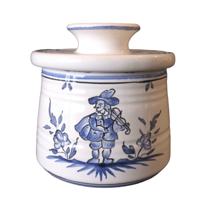 Beurrier à eau conservateur butter dish with Moustiers blue hand painted decoration