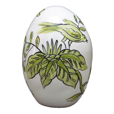 Egg with St Omer monochrome green hand painted decoration