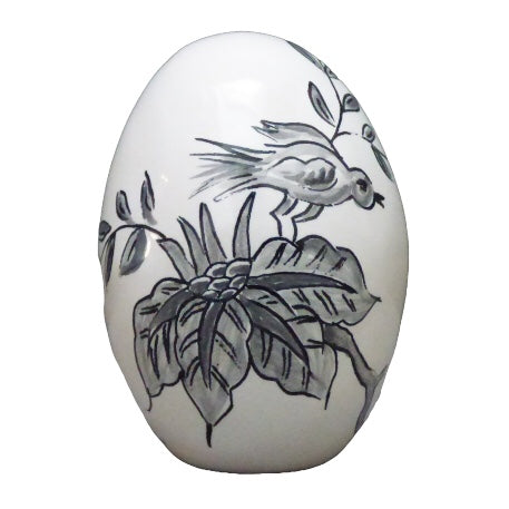 Egg with St Omer monochrome grey hand painted decoration