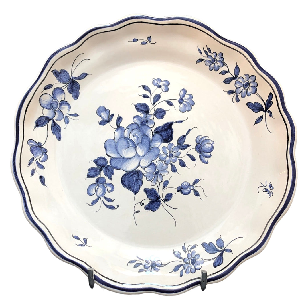 Creuse Feston Louis XV shallow plate with Strasbourg Fleurs 1 blue hand painted decoration