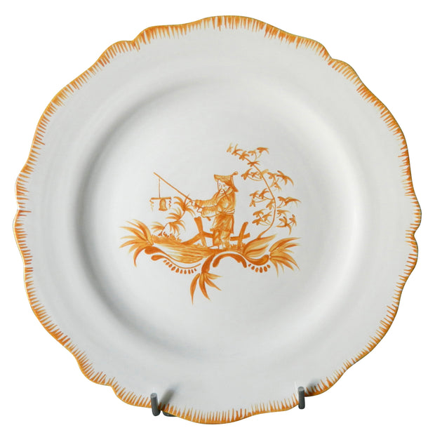 Feston plate with hand painted Chinoiserie 5 'The Fisherman' monochrome Yellow decoration