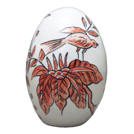 Egg with St Omer monochrome red hand painted decoration