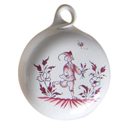 Earthenware Boule ornament with Moustiers decoration in raspberry