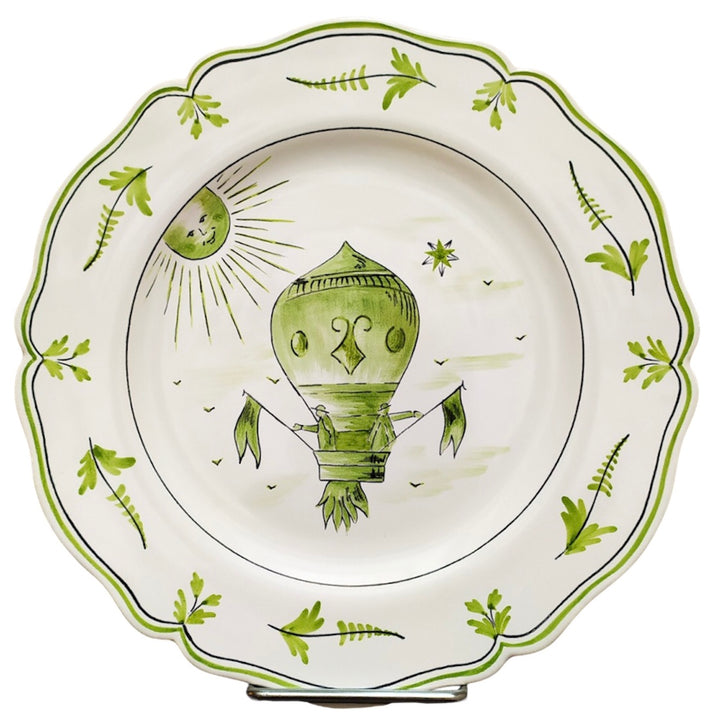 Feston plate with Montgolfière 3 Green hand painted decoration