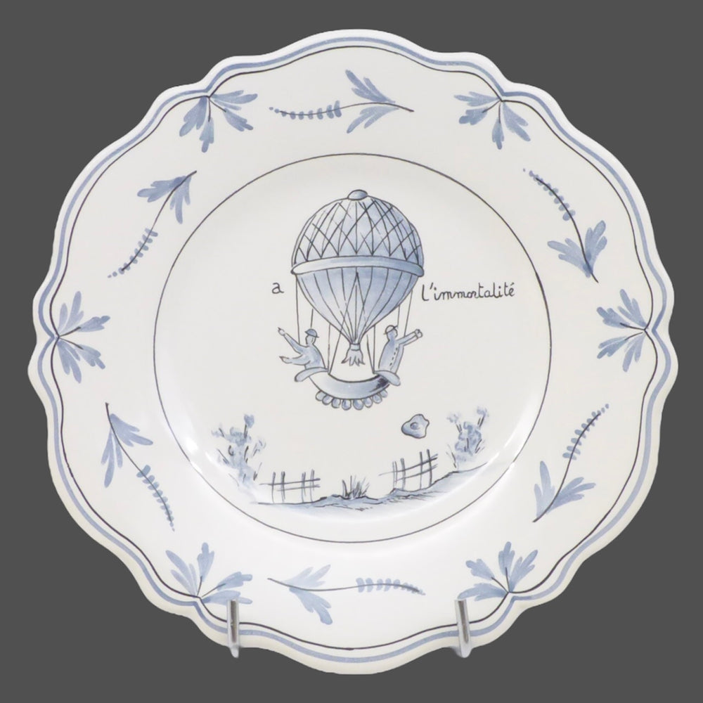 Feston plate with Montgolfière Blue - A l'immortalité hand painted decoration