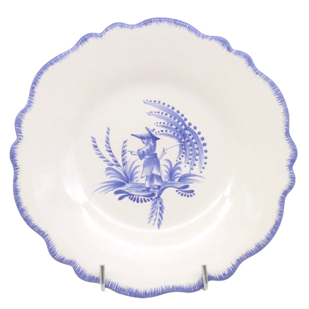 Feston plate with hand painted Chinoiserie 7 'The Gift Bearer' monochrome Blue decoration