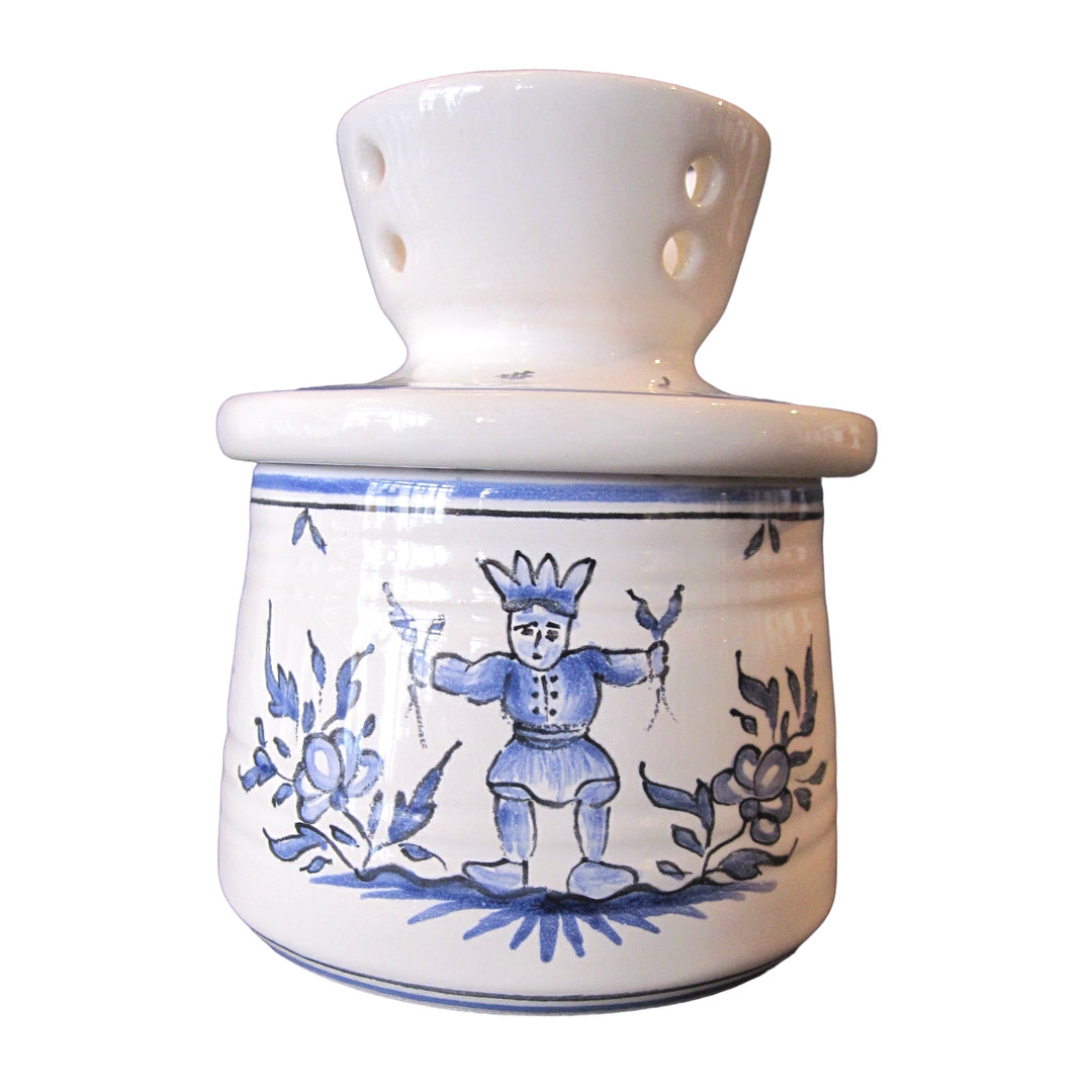 Beurrier à eau conservateur butter dish with Moustiers blue hand painted decoration