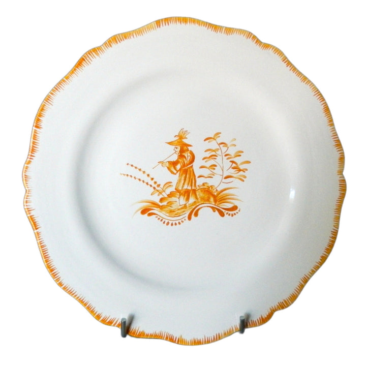 Feston plate with hand painted Chinoiserie 2 'The Pipe Smoker' monochrome Yellow decoration