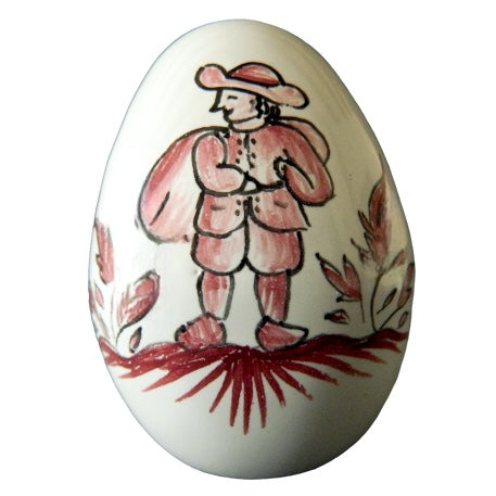 Egg with Moustiers monochrome red hand painted decoration