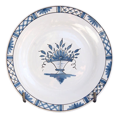 Bord Uni plate with Rouen Panier Prouet blue hand painted decoration