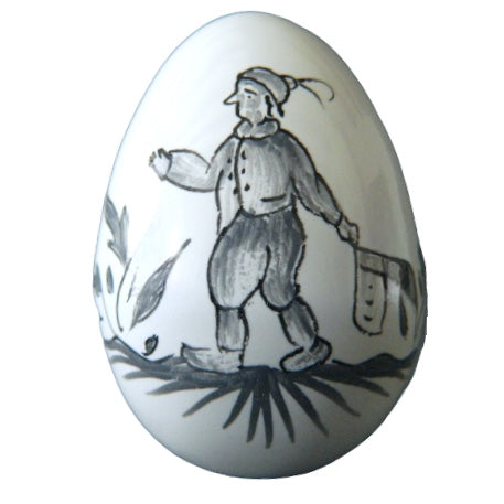 Egg with Moustiers monochrome grey 1 hand painted decoration
