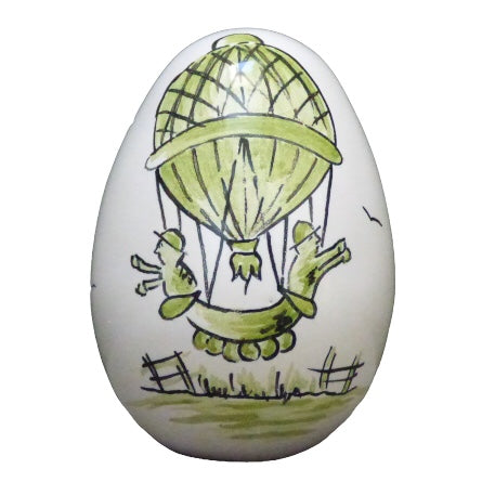 Egg with Montgolfière monochrome green hand painted decoration