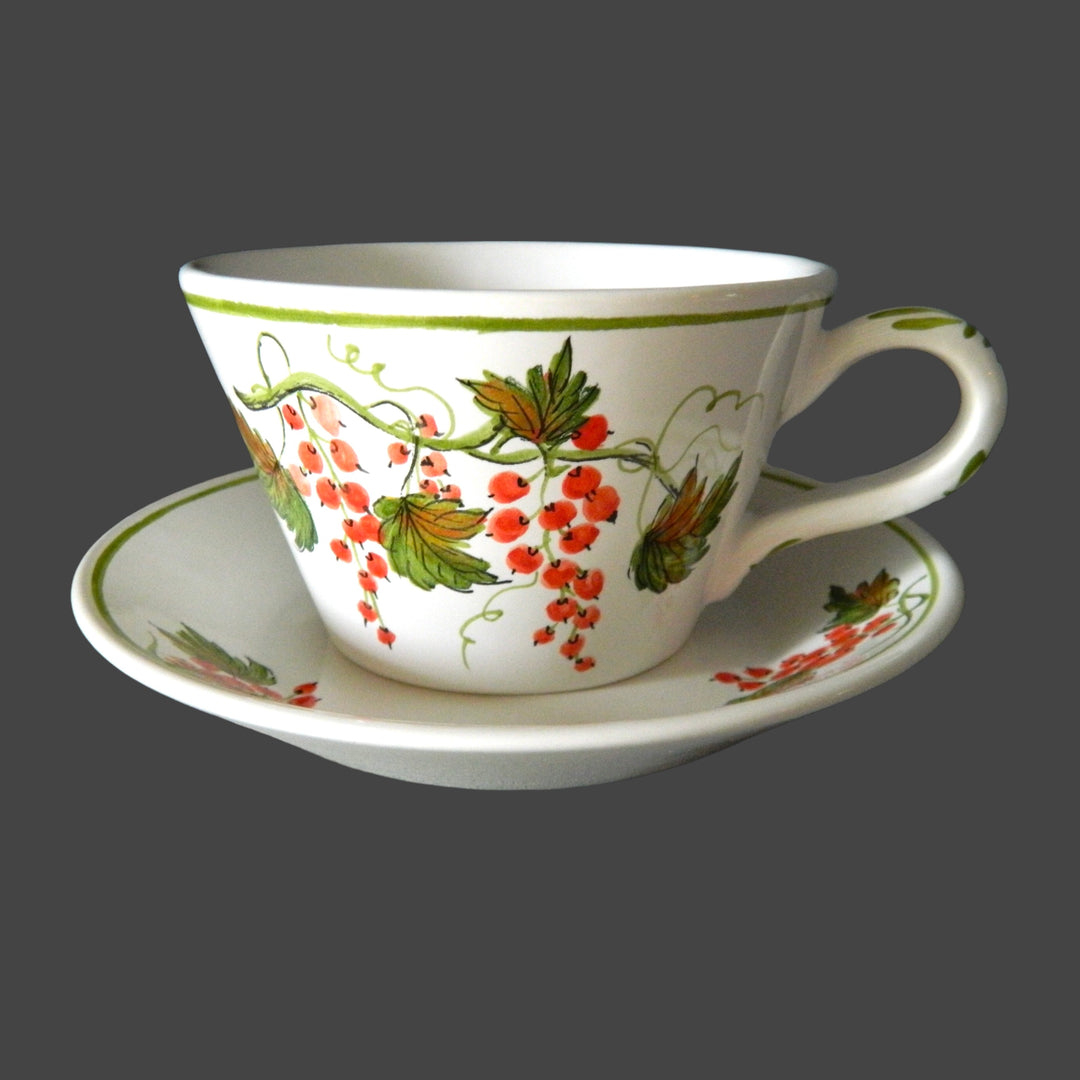 Pointu Breakfast cup and saucer with Pouplard Groseille hand painted decoration