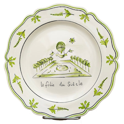Feston plate with Montgolfière Green - La folie du Siècle hand painted decoration