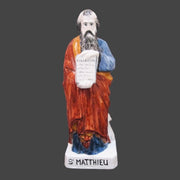Statue St Mathieu Evangeliste en faïence avec décor peint à la main
