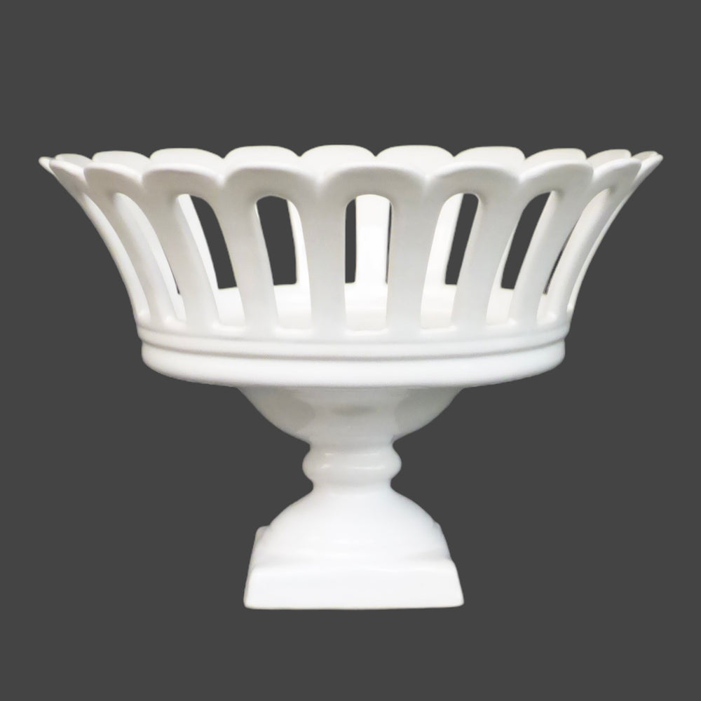 Large Malicorne sur pied restauration openwork white ceramic basket