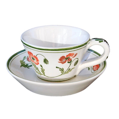 Pointu Breakfast cup and saucer with Coquelicots 2 hand painted decoration