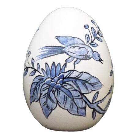 Egg with St Omer monochrome blue hand painted decoration