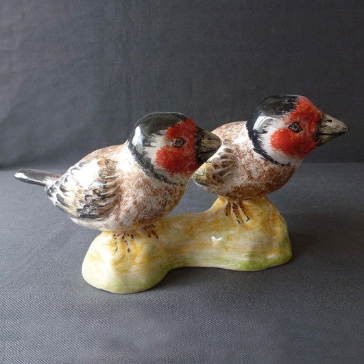 Earthenware pair of Goldfinches
