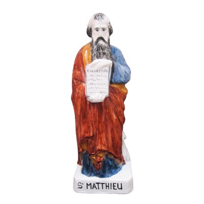 Earthenware St Mathieu Evangeliste Statue with hand painted decoration