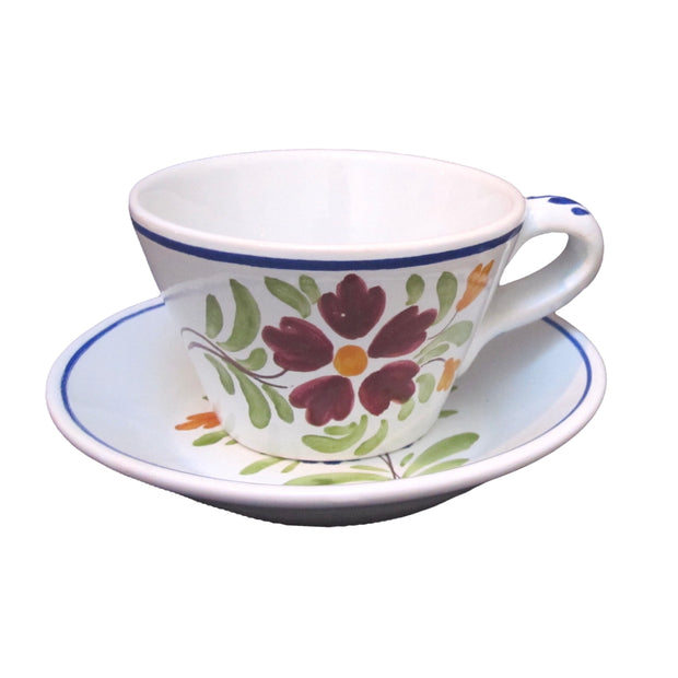 Pointu Breakfast cup and saucer with Grosses Fleurs hand painted decoration