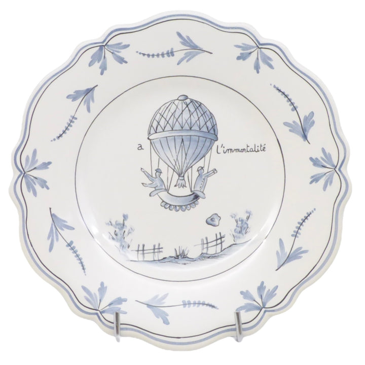 Feston plate with Montgolfière Blue - A l'immortalité hand painted decoration