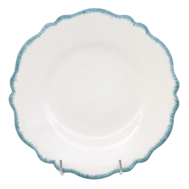 Feston plate with turquoise hand painted brushwork edge decoration 